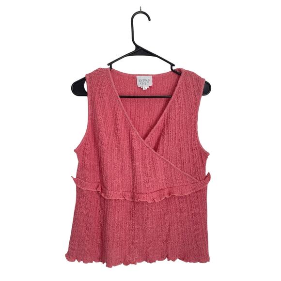 Y2K Knit Babydoll Top L Pink Ruffle Wrap Silk Linen Fairy Coquette Cottage Boho - Picture 1 of 7